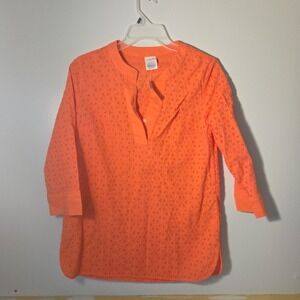 Lands End Women's Coral Eyelet Tunic Top Coverup Size 2 NWT‎ Cotton Long Sleeve